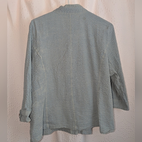 Focus Linen Blend Women's 3/4 Sleeve Button Up Top Large Light Blue Crinkle GUC - Picture 5 of 6